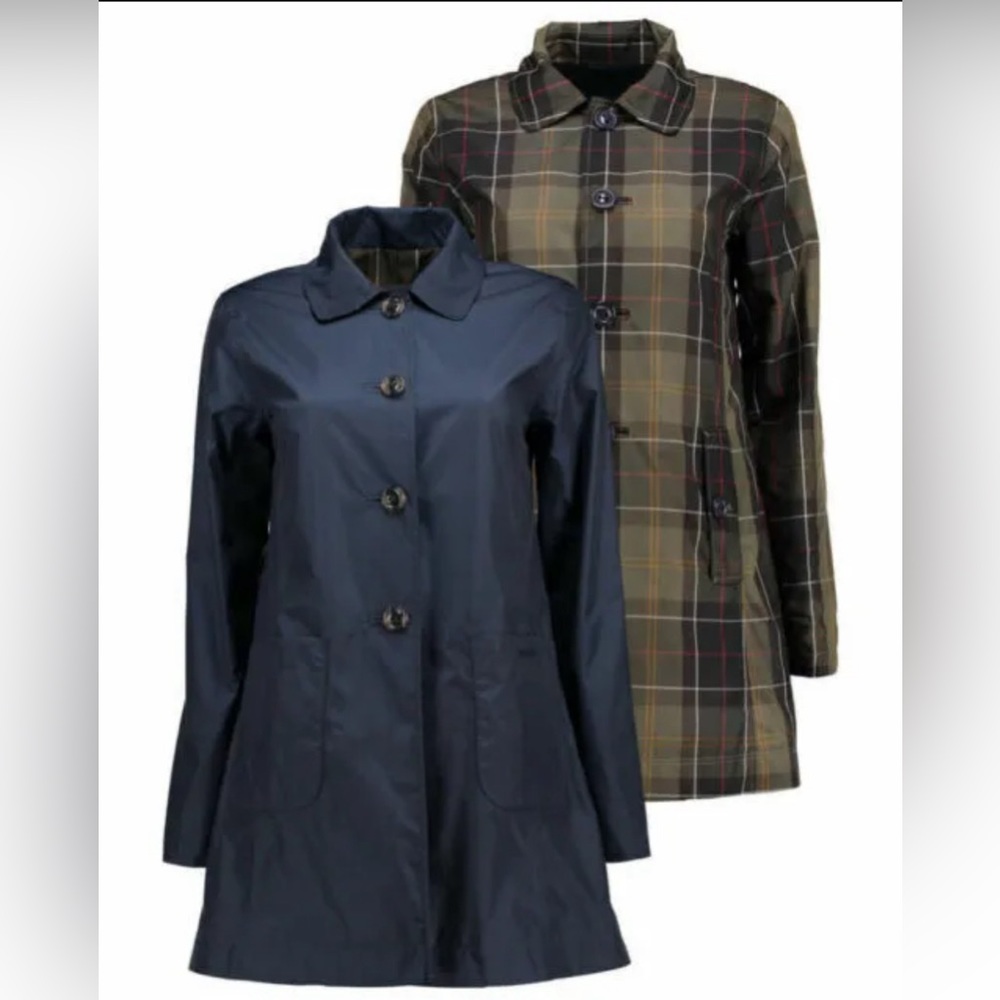 Barbour Reversible Navy and Olive Plaid Trench Coat
